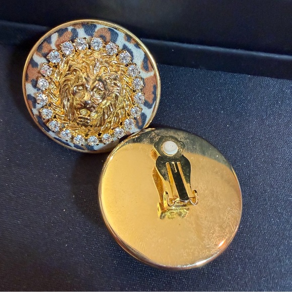 Leopard Print Lion Earrings with Gold Accents - Picture 3 of 4